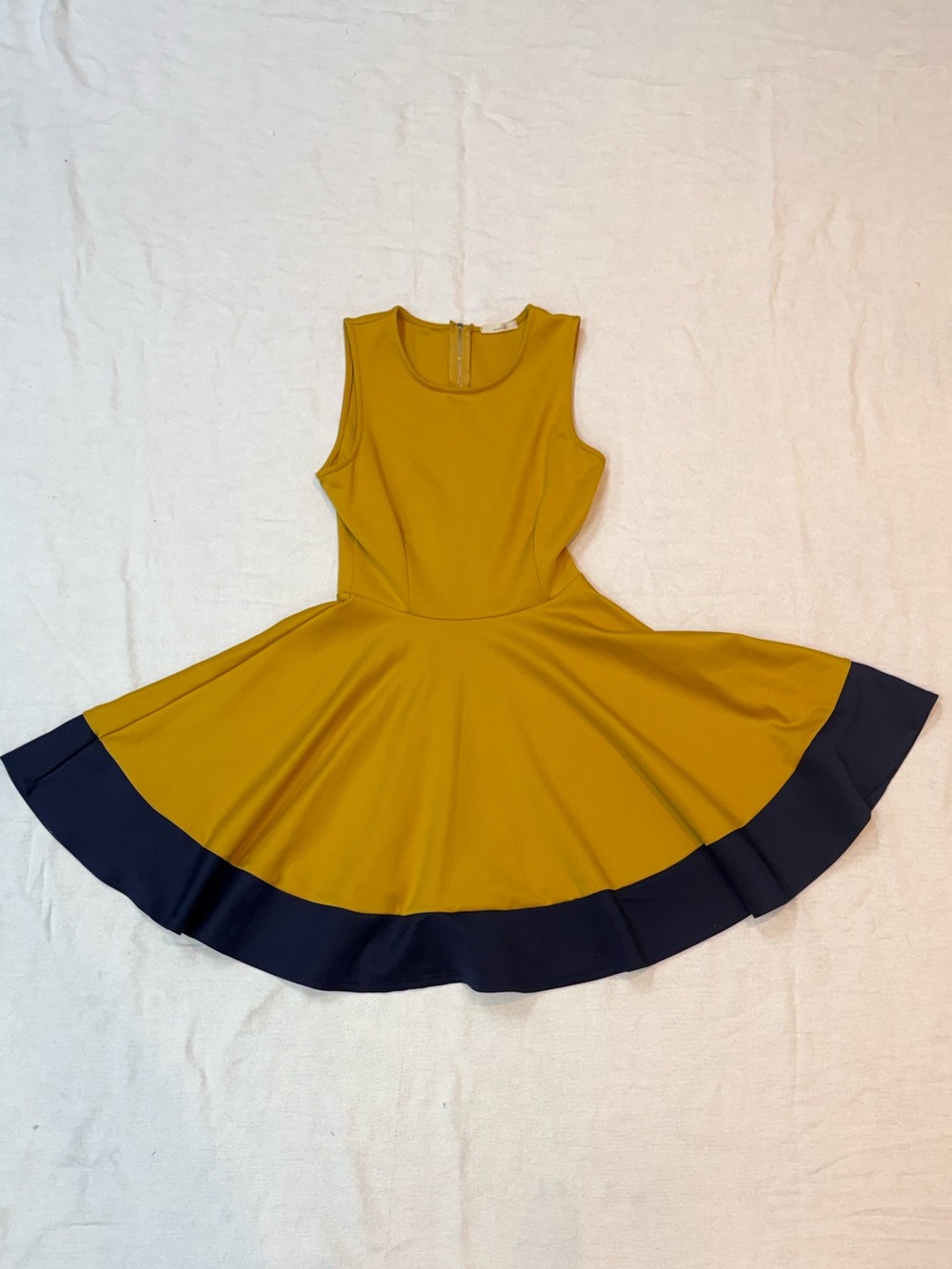 maitai Mustard Yellow and Navy Fit-and-Flare Dress